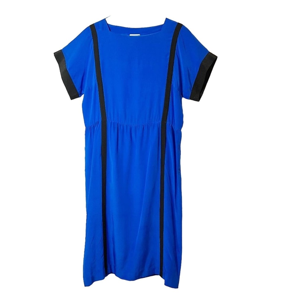 Neiman Marcus Vintage 100% Silk Royal Blue & Black Color Block Dress Size 12